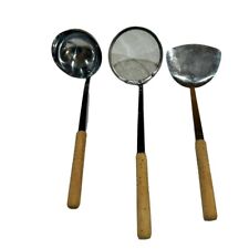 Juego de cuchara y cuchara coladora de madera de acero inoxidable de colección para wok JAPÓN segunda mano  Embacar hacia Mexico