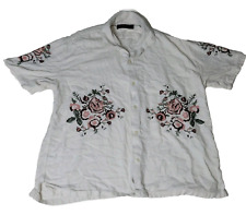 Camisa masculina Abercrombie And Fitch boho creme manga curta L linho bordado comprar usado  Enviando para Brazil