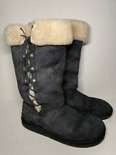 UGG Australia Upside Black Suede Fur Warm Knee High Lace Up Winter Size12, used for sale  San Antonio