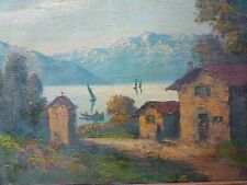 Alpine oil painting on wooden board, used for sale  Shipping to South Africa