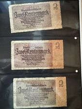 Reichsbanknoten 2 rentenmark gebraucht kaufen  Hemhofen