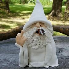 Smoking White Wizard Gnome Middle Finger Garden Yard Lawn Ornament Statue Decor for sale  Fort Myers