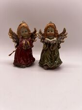 Un par de estatuillas de campana de ángel de Navidad adornos porcelana esmaltada 4,25" T segunda mano  Embacar hacia Argentina
