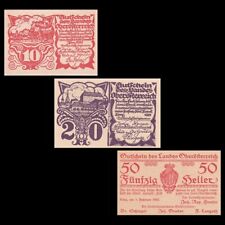 [Z-281] Zestaw 3 szt., Austria 10-50 Heller, 1921, P119-121, Banknoty, UNC na sprzedaż  Wysyłka do Poland