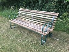 Vintage Garden Bench, Old Wrought Iron Park Bench, Victorian Rustic Oak Bench for sale  Shipping to South Africa