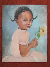 Pintura original afroamericana de colección para niña afroamericana niña niño con girasol de colección segunda mano  Embacar hacia Argentina