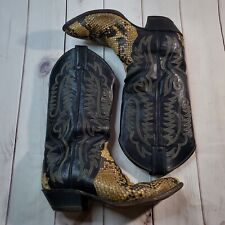 Used, Justin Cowboy Boots Mens 7.5D Black Beige Western Snakeskin Leather Vintage for sale  Shipping to South Africa