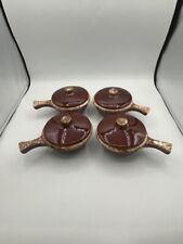 Set of 4 Vtg HULL POTTERY Covered Soup Bowl w/Handle Oven Proof Drip Glazed for sale  Shipping to South Africa