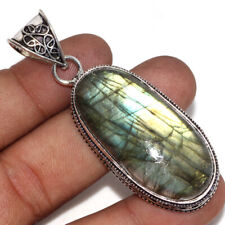 925 Silver Plated-Fiery Labradorite Ethnic Vintage Pendant Jewelry 2.5" JW for sale  Shipping to South Africa