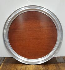 Vintage Serving Tray Wood Grain Laminate 14" Silver Rim Round MCM Barware 70s for sale  Shipping to South Africa
