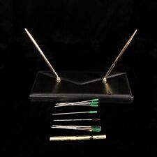 STUART KERN AMERICA Black Leather Double Gold Cross Brand Pen Desk Set with Pens for sale  Shipping to South Africa