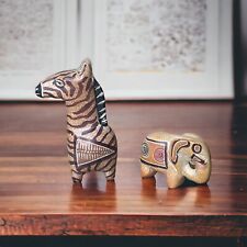 Carved Hand Painted Stone Animal Figures Elephant & Giraffe Set of 2, used for sale  Shipping to South Africa