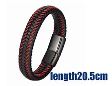 Black/RED  Bracelet Men's Braided Leather Bangle Stainless Steel Cuff Wristband for sale  Shipping to South Africa