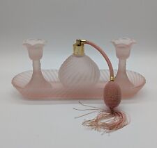 Conjunto de vaidade vintage rosa cetim vidro fosco frasco de perfume com atomizador comprar usado  Enviando para Brazil