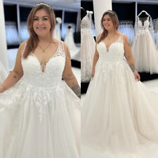 Plus Size White Ivory Wedding Dresses V Neck Lace Appliques A Line Bridal Gowns for sale  Shipping to South Africa