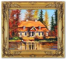 Dom wakacyjny nad stawem - obraz olejny ręcznie malowany - z ramą 54x64cm na sprzedaż  PL