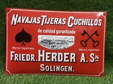 Letrero esmalte de porcelana Friedr Herder Solingen - tijeras y cuchillos de afeitar segunda mano  Argentina 