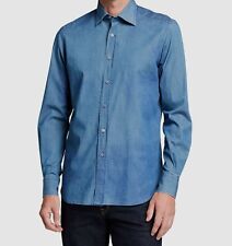 $750 Stefano Ricci 16 / 41 Men's Blue Denim Long-Sleeve Button Sport Dress Shirt for sale  Shipping to South Africa