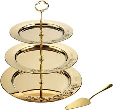 3 Tier Gold Cupcake Dessert Stand Elegant Stainless Steel Three Tiered Wedding for sale  Shipping to South Africa