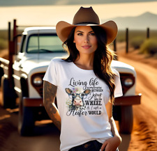 Living Life Somewhere Between Jesus Take the Wheel I Wish Heifer Would Shirt, used for sale  Shipping to South Africa