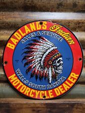 Placa de porcelana vintage Badlands Indian Motorcycles paredes de vendas South Dakota 12" comprar usado  Enviando para Brazil