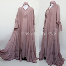 Conjunto de 3 peças abaya em camadas abertas e vestido slip leve vestido muçulmano nude malva comprar usado  Enviando para Brazil