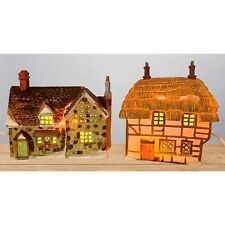Dept 56 Dickens Village Lot Set Stone Cottage + Thatched Cottage Xmas Bundle Vtg for sale  Shipping to South Africa
