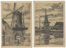 2 Dutch Artist Drawn Postcards of Windmills Molen Van Ruysdael & "De Adriaan" for sale  Shipping to South Africa