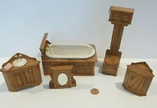 FOX  DOLLHOUSE MINIATURE HAND CRAFTED BATHROOM SET TUB, TOIEL, SINK, 2 CABINETS for sale  Shipping to South Africa