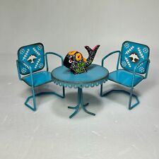 Mesa y sillas bistró de metal en miniatura para casa de muñecas jardín de hadas, azul turquesa segunda mano  Embacar hacia Argentina