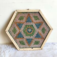 Mandala de trabalho de contas longas vintage rara feita à mão arte floral em moldura hexagonal PR181, usado comprar usado  Enviando para Brazil