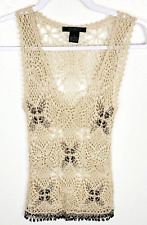 The Limited HandKnit Pullover Copper Bead Top Shirt Open Crochet Beige Shimmer S for sale  Shipping to South Africa