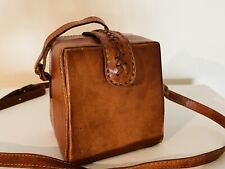 Bolso bandolera vintage caja de cuero marrón forrado pequeño segunda mano  Embacar hacia Argentina