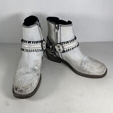 Botas femininas Free People couro craquelado branco com zíper lateral tornozelo Moto EUA 7 comprar usado  Enviando para Brazil