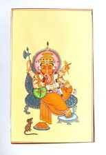 Sitting Ganesha Religious Painting Handmade Hindu Hand Painted Paper Art #7563 for sale  Shipping to Canada