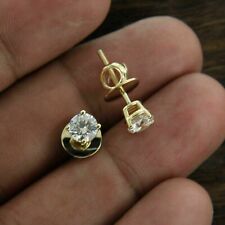 Usado, Pendientes de tachuelas solitario de diamantes de corte redondo creados en laboratorio de 1 quid acabado en oro amarillo de 14 K segunda mano  Embacar hacia Argentina