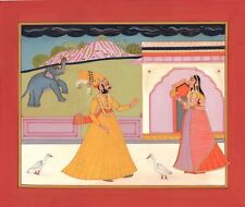 Kota Art Handmade Indian Miniature Maharajah Maharani Rajasthani Folk Painting for sale  Shipping to Canada