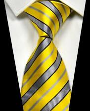 Nueva Corbata Clásica A Rayas Amarillo Plata 100 % Seda Para Hombre Corbata Cuello 3,15"" 8 cm segunda mano  Embacar hacia Argentina