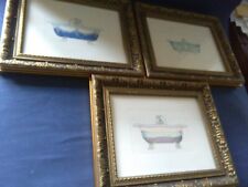 3 Vintage Gilt Framed Bathtub Pictures  for sale  Shipping to South Africa
