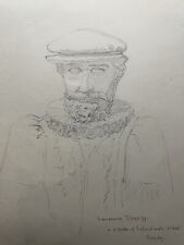 Antique / Vintage Pencil Sketch - Statue of Lawrence Sheriff, Rugby School for sale  Shipping to South Africa