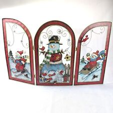 3D Christmas Metal Fireplace Screen Cover Hinged Snowman Sled Snow Village Pine for sale  Shipping to South Africa