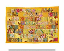 Indian 60*40 in Cotton Yellow Patchwork Handmade Vintage Home Décor Wall Hanging, used for sale  Shipping to Canada