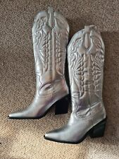 Bronx Real Leather Cowboy Tall Boots Silver Size Eu 42 Uk 8/9 for sale  Shipping to South Africa