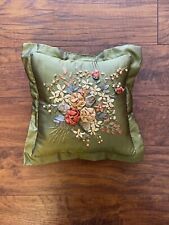 Lindo pequeno travesseiro decorativo verde colorido floral fita bordado design comprar usado  Enviando para Brazil