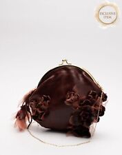 RRP€345 A TENTATIVE ATELIER Leather Clutch Bag Flowers Chain Strap Clasp Closure for sale  Shipping to South Africa
