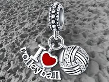 I Love Volleyball Beach Sports Game Love Charm Pendant Bracelet 925 Silver for sale  Shipping to South Africa