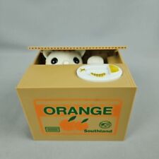 Used, Cat In A Box Stealing Coins Mechanical Piggy Bank Orange Box Mischief Kitty for sale  Shipping to South Africa