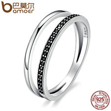 Used, Bamoer .925 Sterling Silver Ring With Clear CZ Black And White Movement Jewelry for sale  Shipping to South Africa