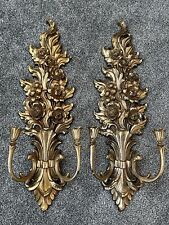 Syroco 2 Double Candle Holder Gold Wall Sconce Hollywood Regency MCM Vintage, used for sale  Shipping to South Africa