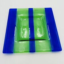 Placa quadrada de vidro fundido listrada cobalto e verde 9,25" comprar usado  Enviando para Brazil